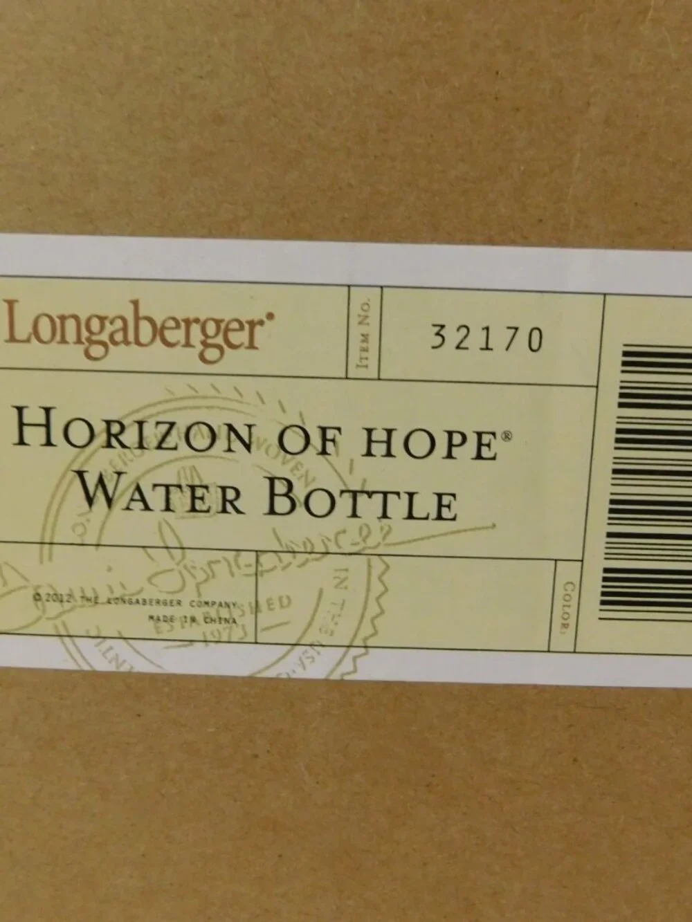 Longaberger Horizon of Hope Water Bottle New in Box # 32170